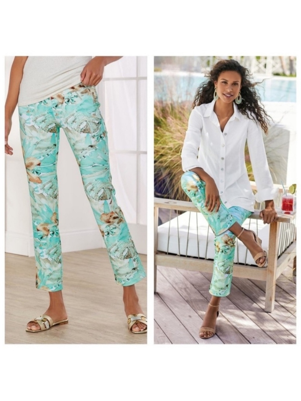 NWT Soft Surroundings Paloma Palm Ponte Straight Leg Ankle Pants sz Med Petite